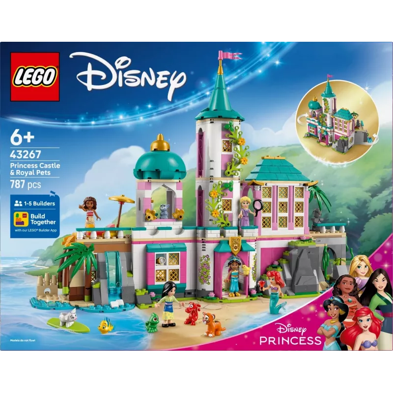 LEGO Disney princeses pils un karaliskie mājdzīvnieki būvkomplekts 43267 — 787 detaļas, 5 minifigūras, vecums 6+, 320×460×100 mm