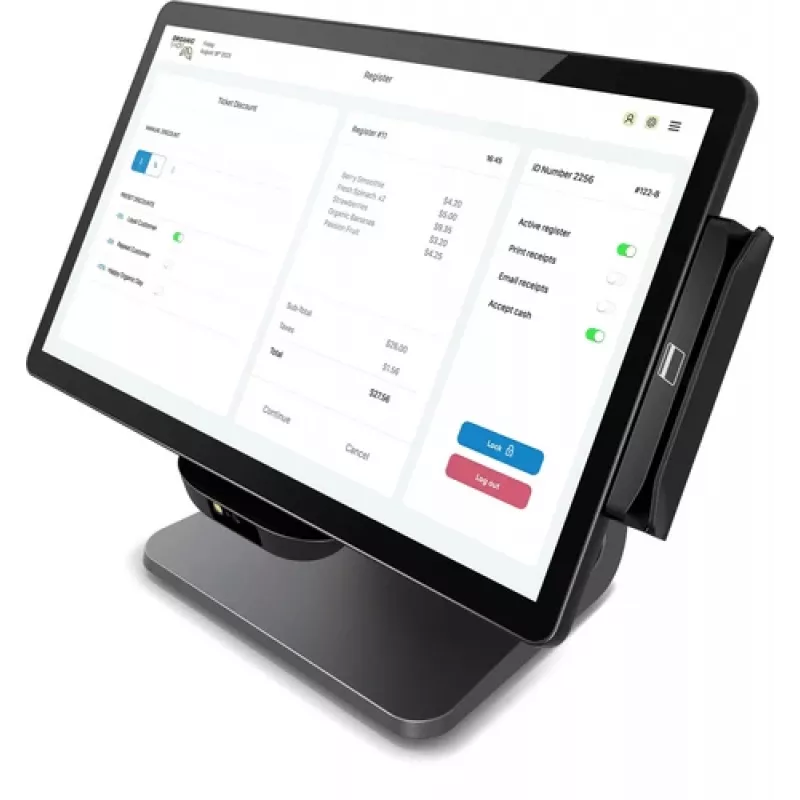 Elo E-Series 3, 8GB RAM, 128GB SSD, WiFi, 39,6cm (15,6''), Full HD, USB, USB-C, RS232, BT, Ethernet, Intel Celeron, SSD, Kit (RS232), melna POS sistēma, Displeja diagonāle: 39,6
