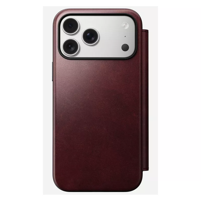 Mobilā tālruņa vāciņš Nomad Modern Leather Folio iPhone 17 Pro Max — āda, TPU, PC, alumīnijs, bordo, 16 cm (6,3 collas)