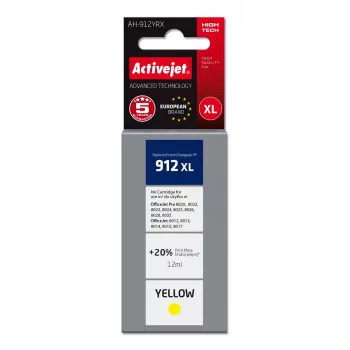Tintes kasetne ActiveJet AH-912YRX dzeltena, saderīga ar HP 912XL, augstas (XL) ietilpības 12 ml, uz krāsvielu bāzes