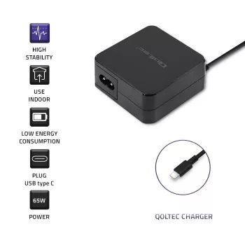 Qoltec 51027 Lādētājs | 65W | 5-20.3V | 2-3.25A | USB Type-C | PD