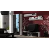 TV statīvs cama meble SOHO 140 — 1400×430×370 mm, balta virsma, skaidu plātne, balts rāmis, melnas spīdīgas fasādes