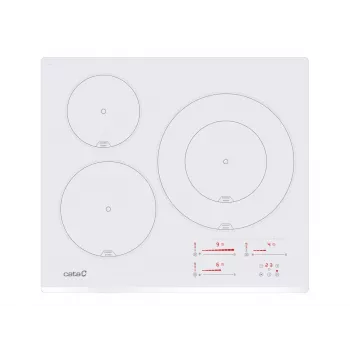 Iebūvējamā 60 cm CATA INSB 6030 WH indukcijas plīts virsma — 3 zonu, balta, skārienjutīga vadība, stikla keramika