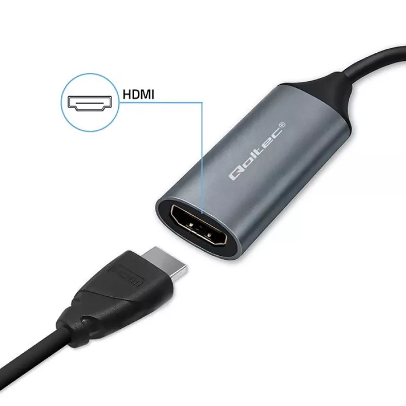 USB-C uz USB-A un HDMI 4K 30Hz adapteris QOLTEC alumīnija korpusā