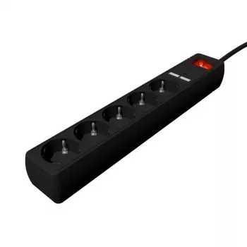 Gembird SPG5-U2-5-02 Strāvas sadalītājs ar USB lādētāju, 5 kontaktligzdas, 1,5 m, 2x USB, melns