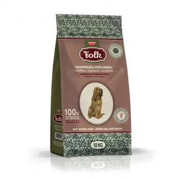 FOLK Vidēju un lielu šķirņu suņiem Tradicionāls poļu gaļas mielasts ar truša, jēra un paipalu gaļu - sausā suņu barība - 12kg