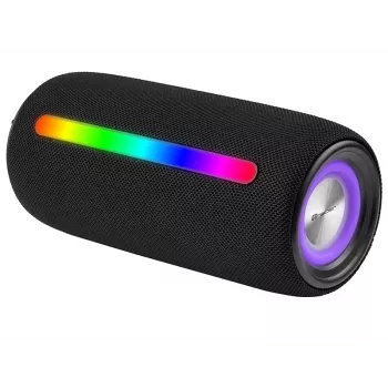 Pārnēsājams stereo skaļrunis TRACER Stripe Melns — 10 W RMS, Bluetooth/vadu, USB-A un USB-C, MicroSD, iebūvēts akumulators (līdz 5 h)
