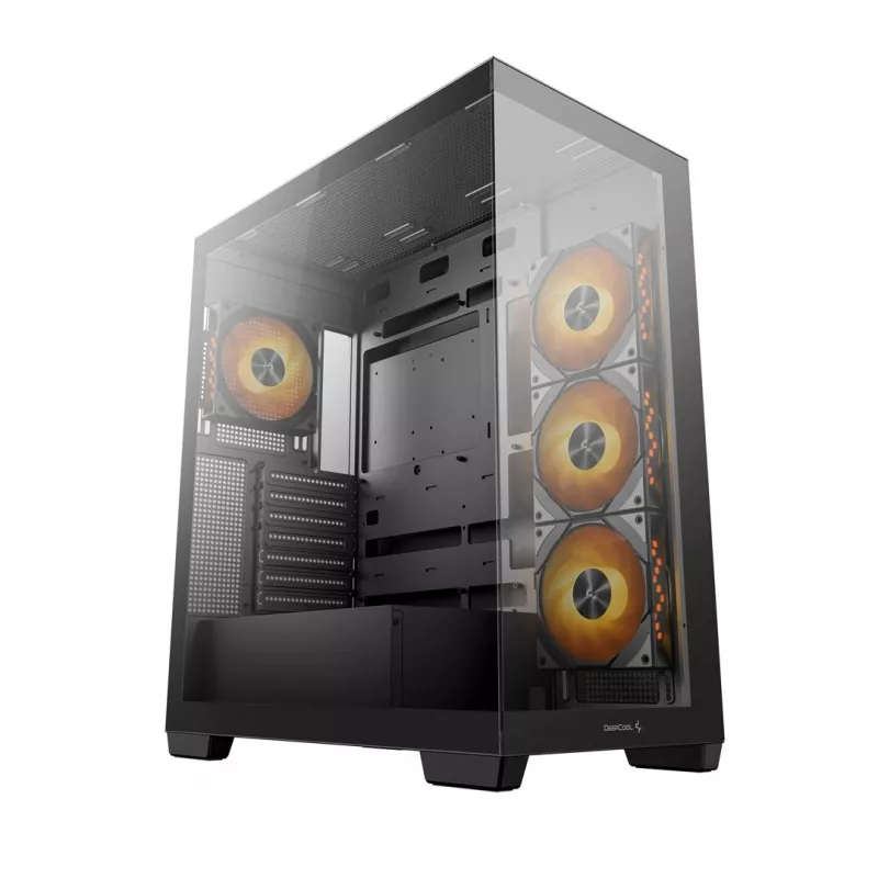 Datora korpuss DeepCool CG580 4F Midi Tower — ATX/ITX/MicroATX, rūdīts stikls, 3 × 120 mm + 1 × 120 mm ventilatori, 2 × 3,5 collu un 2 × 2,5 collu nodalījumi, USB-A × 2 USB-C × 1, melns