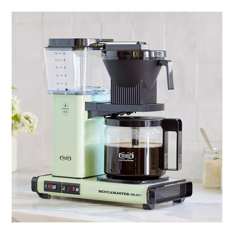 Pilienveida kafijas automāts MOCCAMASTER KBG Select — 1,25 L ūdens tvertne, 10 krūzīšu ietilpība, nerūsējošais tērauds, pasteļzaļš