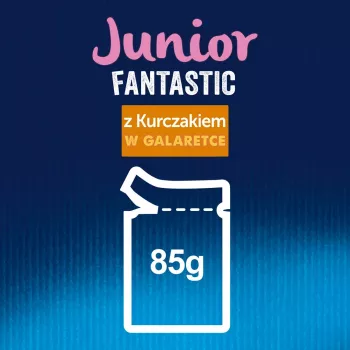 Mitrā kaķu barība Purina Nestlé Felix Fantastic Junior 85 g paciņa — vista, 77,5% mitrums, 13,5% olbaltumvielas