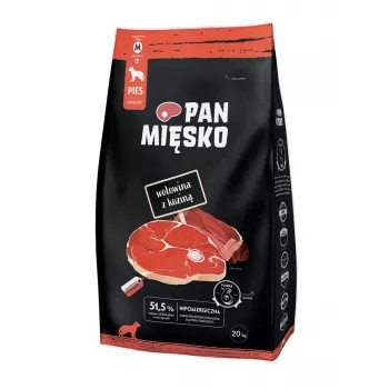 PAN MIĘSKO Liellopu gaļa ar kazas gaļu (pieaugušam) kraukšķīgi M - Sausā suņu barība - 20kg