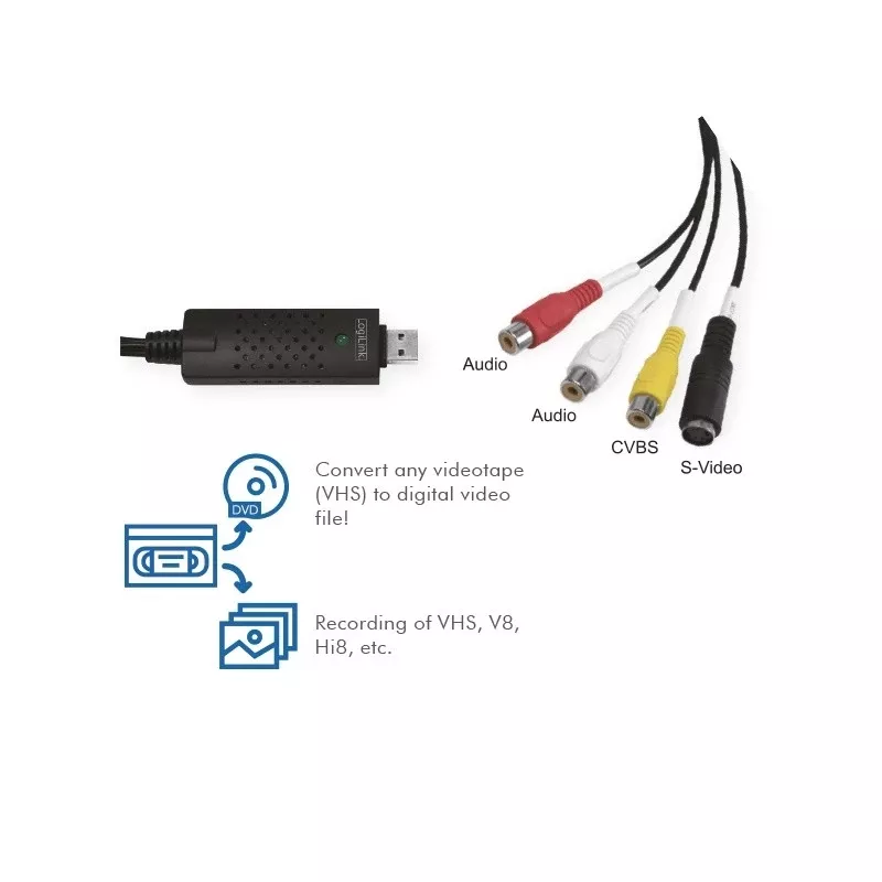 LogiLink USB 2.0 a/V Grabber. USB a/M Zu 3xCinch + MiniDIN5/F. Melns