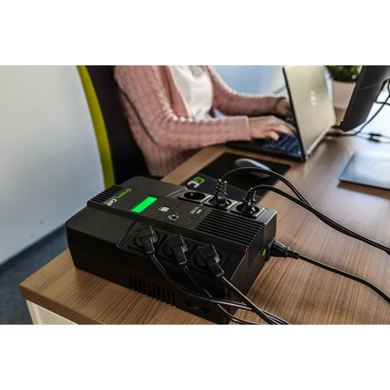 Nepārtrauktās barošanas avots zaļa Cell UPS06, Line-Interactive 600 VA (360 W), 6 maiņstrāvas rozetes, LCD, USB, RJ-45, 12 V 7 Ah akumulators