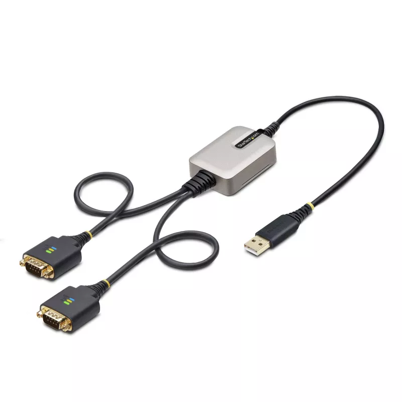 StarTech.com 60 cm 2 portu USB–seriālā adaptera kabelis, maināmas DB9 skrūves/uzgriežņi, COM saglabāšana, USB-A uz DB9 RS232, FTDI, 4. līmeņa ESD aizsardzība, Windows/macOS/ChromeOS/Linux – izturīga TPE konstrukcija