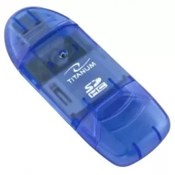 Karšu lasītājs Titanum TA101B USB 2.0, zils — atbalsta MicroSD, SD/SDHC, MMC, MS formātus, 480 Mbit/s