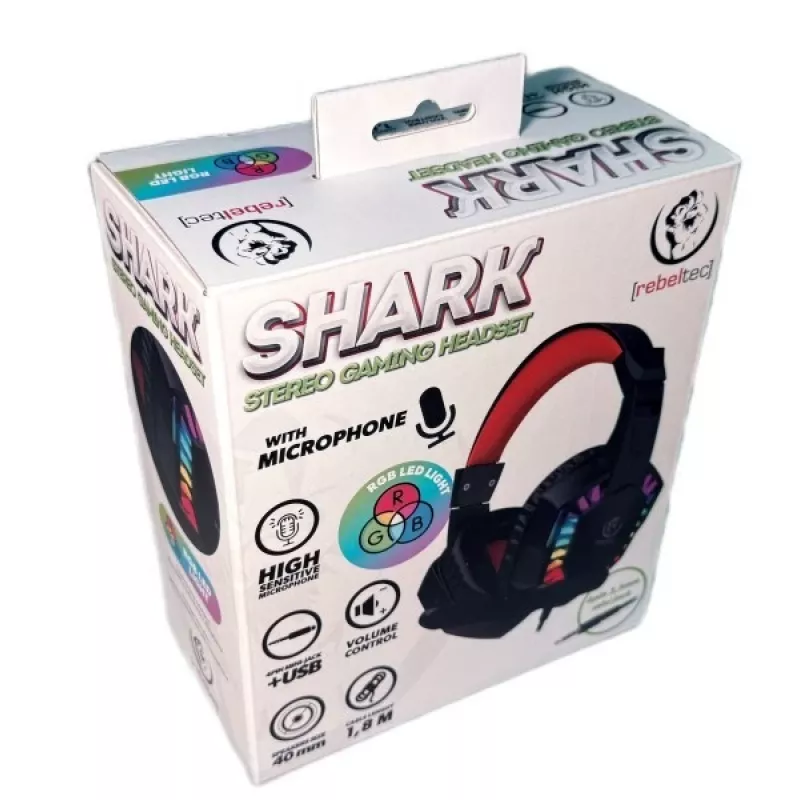 Rebeltec stereo austiņas ar mikrofonu SHARK — vadu uzliekamais dizains