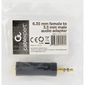 Cablexpert 6,35 mm sieviešu uz 3,5 mm vīriešu audio adapteris | A-6.35F-3.5M