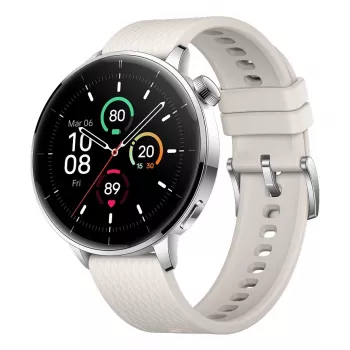 Viedpulkstenis ONEPLUS OnePlus Watch 3 43mm, 1.32 collas AMOLED 466×466, titāna/sudraba korpuss, balta gumijas siksniņa, GPS, Wi‑Fi