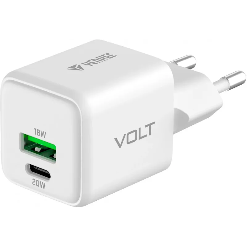 USB C/A tīkla lādētājs YENKEE YAC G38 20W 3A ar Power Delivery atbalstu (USB‑C un USB‑A)