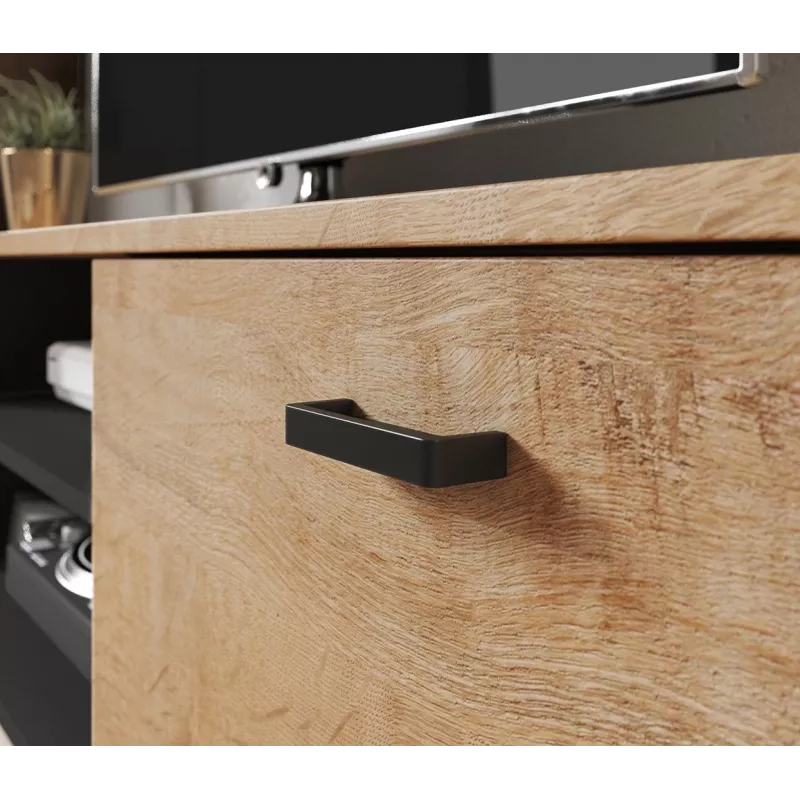 TV statīvs Cama Meble SOHO 140, gaišs ozols/melns, 1400×430×370 mm