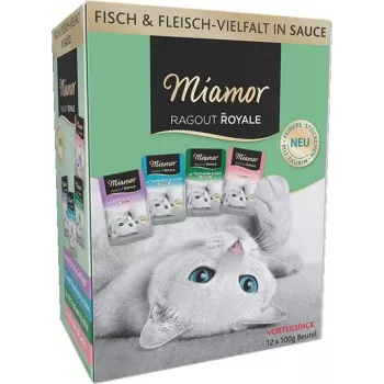 Mitrā kaķu barība Miamor Ragout Royale Adult Mix mērcē 12x100g paplāte — pieaugušiem kaķiem, 12 × 100 g, mērce, pieaugušiem