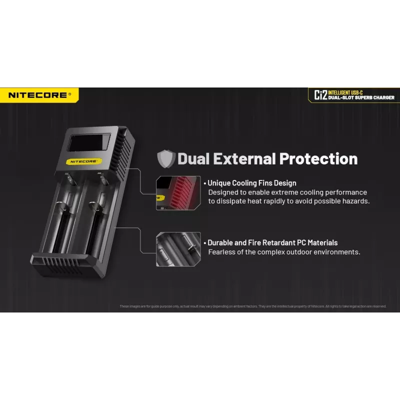 Baterijas lādētājs Nitecore Ci12 Universāls USB lādētājs Li‑Ion, NiCd, NiMH, 3A ieeja 5/9/12V, plastmasas korpuss