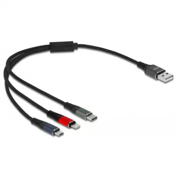 USB lādēšanas kabelis DeLOCK 3 vienā Type-A uz Lightning Micro USB USB Type-C 30 cm