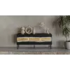 TV skapis cama meble INSERTO 3D 143,5x40x61,5 cm melns ar LED, skaidu plātnes augšdaļa