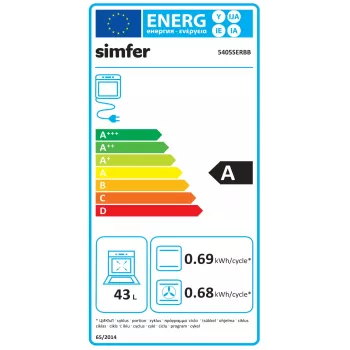 Iebūvējamā gāzes plīts virsma un elektriskā cepeškrāsns SIMFER 5405SERBB, kombinētā ierīce, platums 50 cm, energoefektivitātes klase A