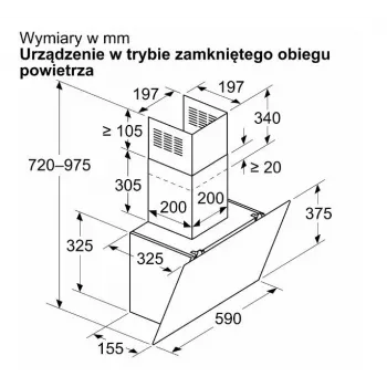 Pie sienas stiprināms tvaika nosūcējs Bosch DWK65DK20, 590×325×690 mm, 550 m³/h, 3 ātrumi, 62 dB, balts, alumīnija tauku filtrs