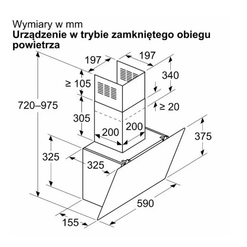 Pie sienas stiprināms tvaika nosūcējs Bosch DWK65DK20, 590×325×690 mm, 550 m³/h, 3 ātrumi, 62 dB, balts, alumīnija tauku filtrs