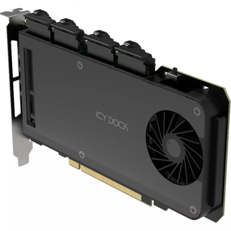 Mobilā plaukta adaptera karte icy dock MB204MP-1B — 4 × M.2 NVMe SSD karstās nomaiņas mobilais plaukts