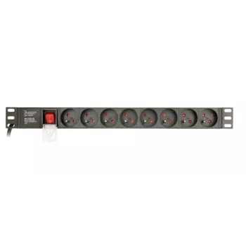 Strāvas sadales bloks Gembird EG-PDU-014-FC14, 8 maiņstrāvas rozetes, C14 ieeja, 3 m kabelis, 1U alumīnija korpuss, 10 A, 3680 W