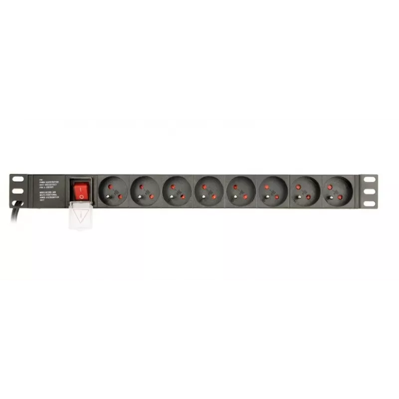Strāvas sadales bloks Gembird EG-PDU-014-FC14, 8 maiņstrāvas rozetes, C14 ieeja, 3 m kabelis, 1U alumīnija korpuss, 10 A, 3680 W