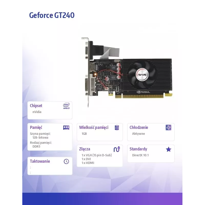 Grafikas karte AFOX AF240-1024D3L2 — NVIDIA GeForce GT 240, 1 GB GDDR3, 128-bit, PCIe 2.0