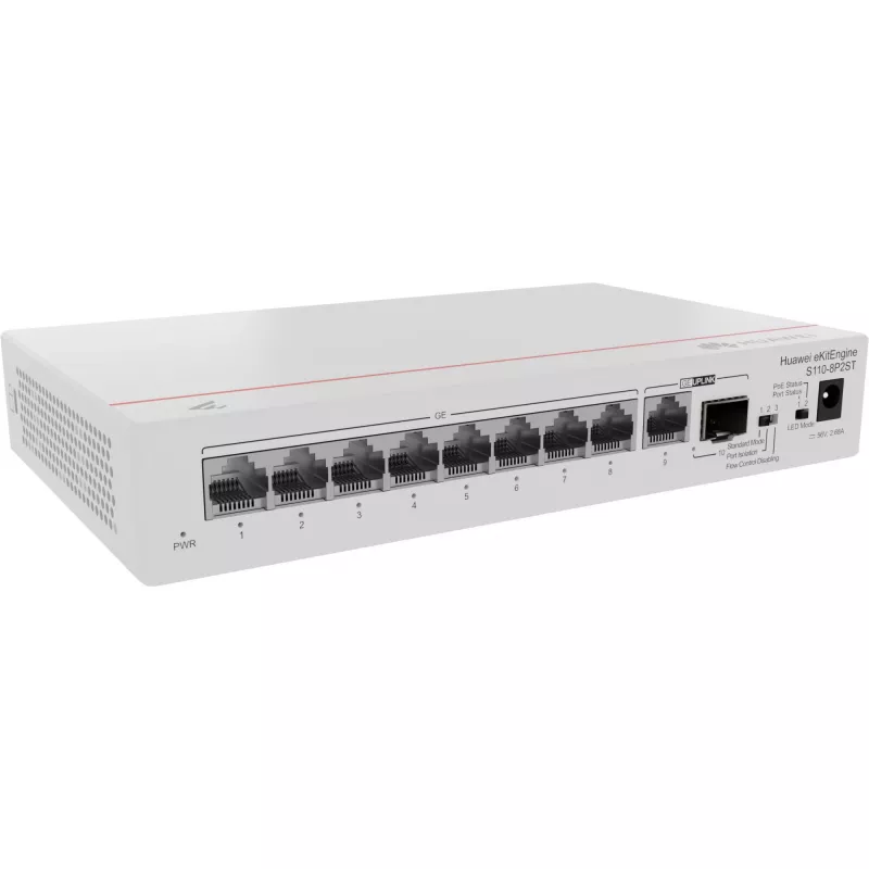HUAWEI eKit S110 Series S110-8P2ST nepārvaldīts L2 Gigabit Ethernet (10/100/1000) barošana pa Ethernetu (PoE), pelēks