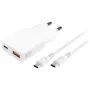 Mobilās ierīces lādētājs 4smarts 541509 — 100–240V, USB-A + USB-C, 1,5 m kabelis, ātrā uzlāde, balts