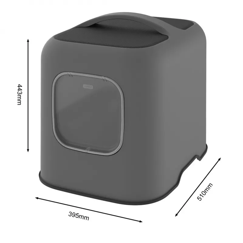 Rotho slēgta kaķu tualete BIALA, antracīta plastmasa, 395×510×443 mm ar lāpstiņu