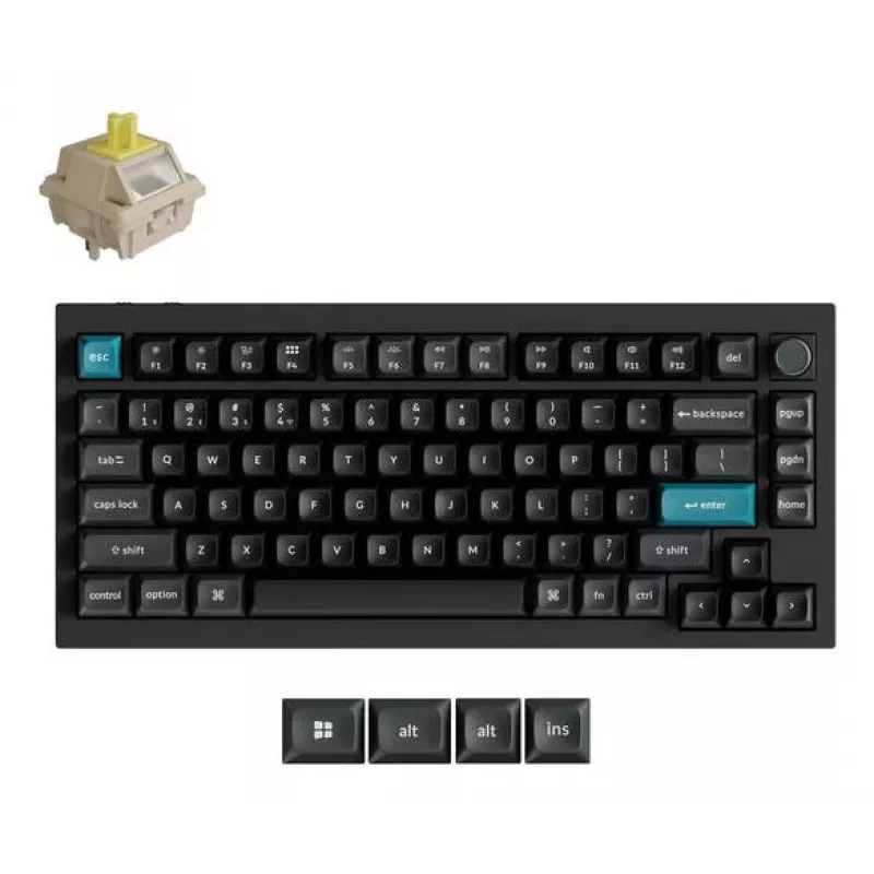 Mehāniskā tastatūra Keychron Q1 Ultra 8K — 75% forma, USB + RF bezvadu + Bluetooth, RGB LED, Melna