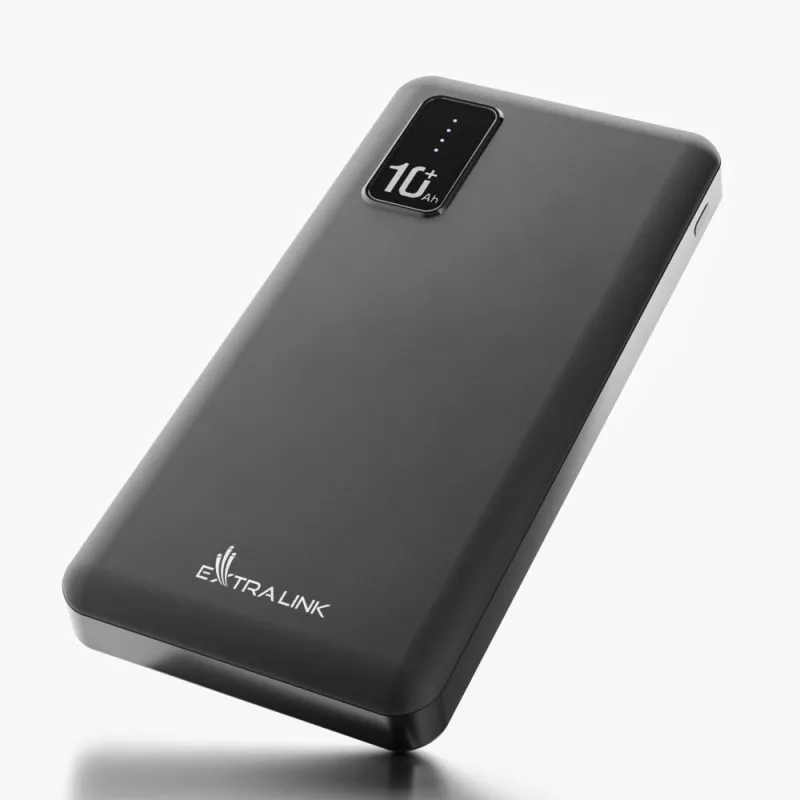 Ārējais akumulators Extralink EPB-098B 10000 mAh, LiPo, 2× USB-A + 1× USB-C, melns