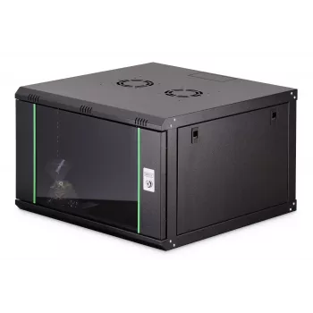 Pie sienas stiprināms 19 collu plaukta skapis DIGITUS Dynamic-N DN-37103 — 7U, 600x600 mm, IP20, nekomplektēts, melns