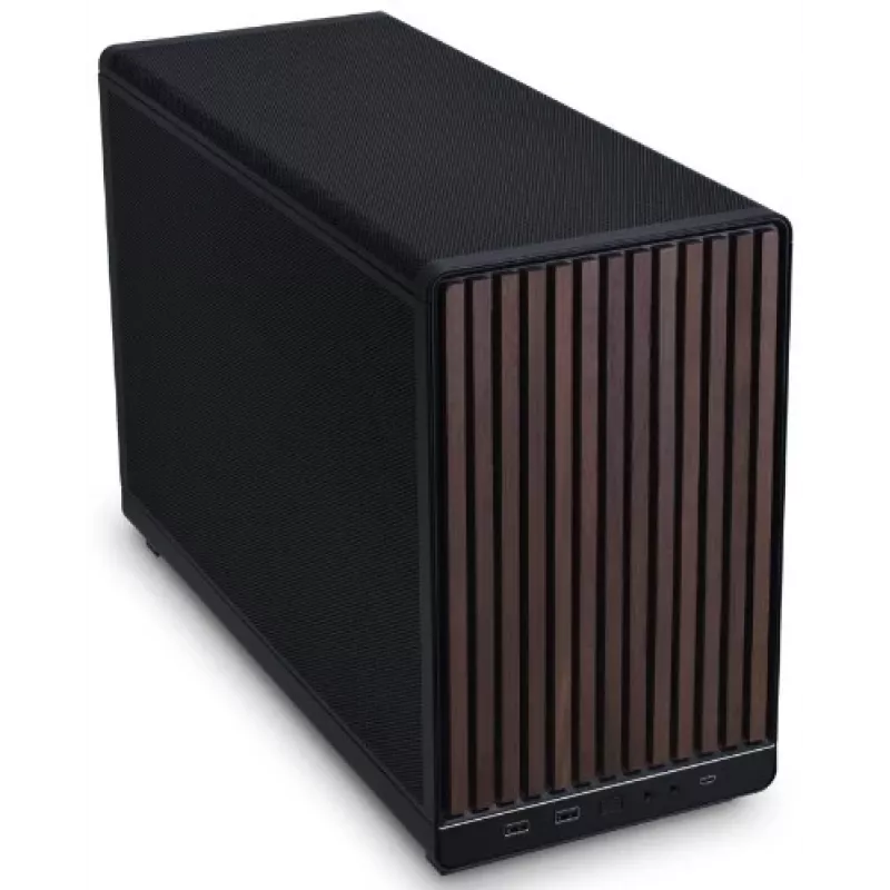Lian Li A3-mATX Micro Tower korpuss — Micro-ITX/Micro-ATX, koka un melnā krāsā, atbalsta ATX/SFX/SFX-L barošanas blokus