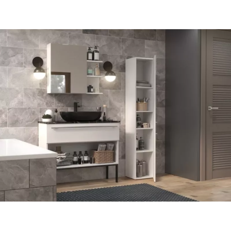 Vannas istabas glabāšanas skapis top e shop NEL II BIEL — brīvi stāvošs, 5 plaukti, 310×300×1740 mm, balts