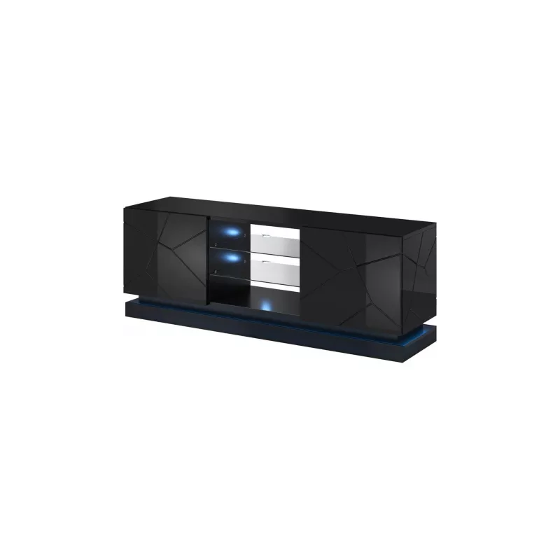 TV statīvs cama meble QIU 160 — MDF melns spīdīgs, 1600×420×570 mm