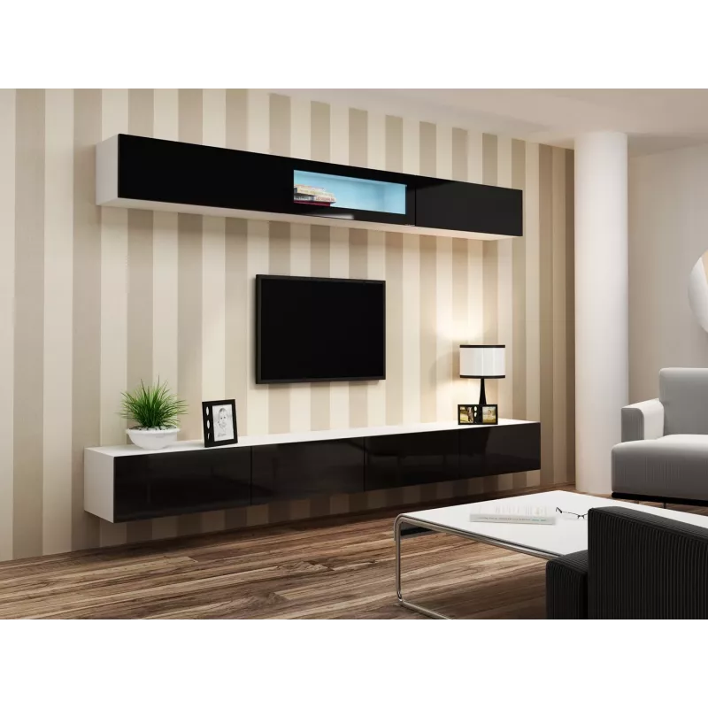 Cama viesistabas mēbeļu komplekts VIGO 12 balts/melns glancēts