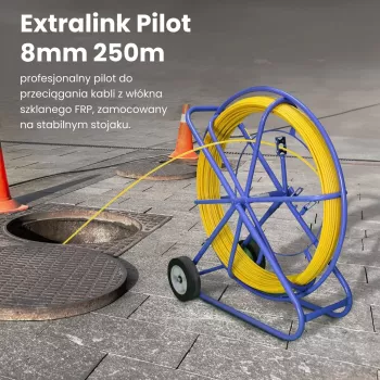 Kabeļu ievilkšanas pilots Extralink EX.30905 8 mm stiklašķiedras FRP stienis, 250 m, dzeltens