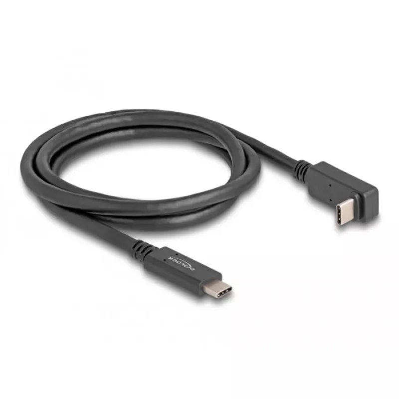 Delock - USB kabelis - 24 kontaktu USB-C (vīr.) uz 24 kontaktu USB-C (vīr.) leņķveida - USB 3.2 Gen 2 - 3 A - 1,0 m - USB Power Delivery (60 W), atbalsta 4K 144 Hz (3840 x 2160), līdz 10 Gbps datu pārraide