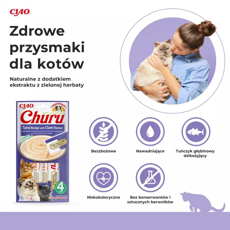 INABA Churu tunzivs ar gliemeņu garšu – kaķu kārumi – 4x14 g