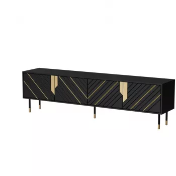 TV cabinet cama meble Cama 4D MOUNTAIN 2040×400×550 mm Melns + gold particle board top