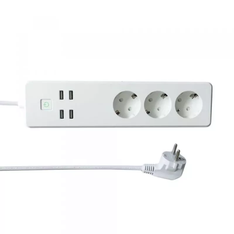 WOOX R4028 Viedais vairākkārtējais kontaktligzdu bloks / viedā pagarinātājkārba, 3x Schuko, 4x USB, darbināms ar TUYA, balts